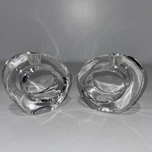 Orrefors Sweden lead crystal centerpiece stick candle holders pair 2